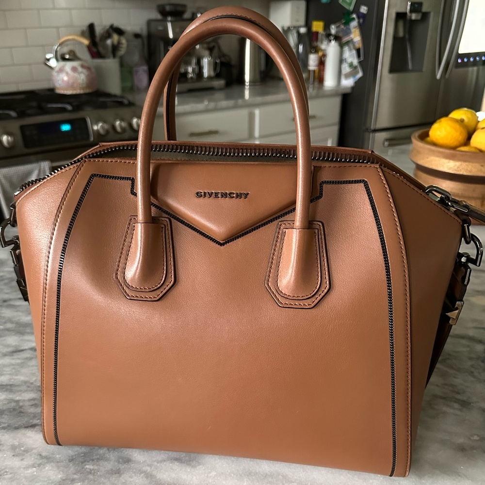 Givenchy Tan Leather Satchel with Black Trim